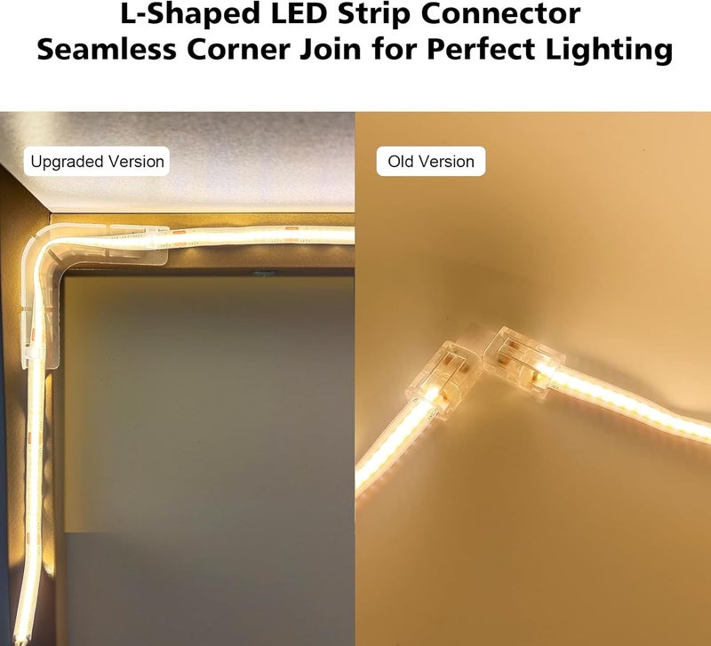 BOXPUT L - Shape LED Light Strip Connectors LED Light Strip Corner Connection Holder Replacement LED Strip Mounting Clips Gapless Connectors for 8mm-12mm LED Strip Lights CH1 (Clear White) - Image 3